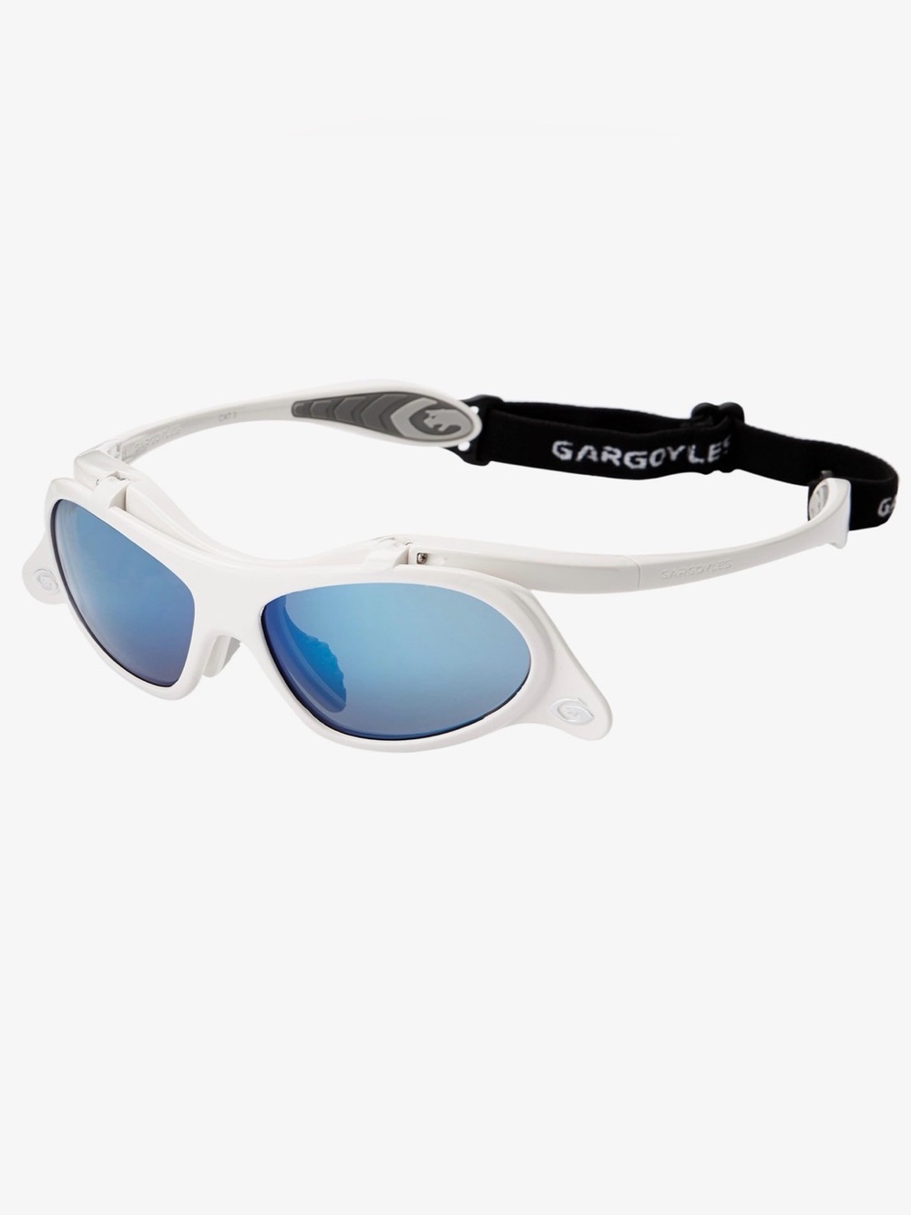 Gargoyles Gamer Flip-Up White Sport Sunglasses with Blue Mirrored Lenses